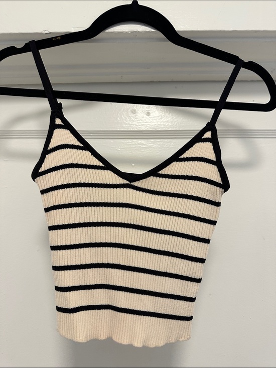 Glassons Tops - Glassons Black & Cream Striped Ribbed V-Neck Camisole
